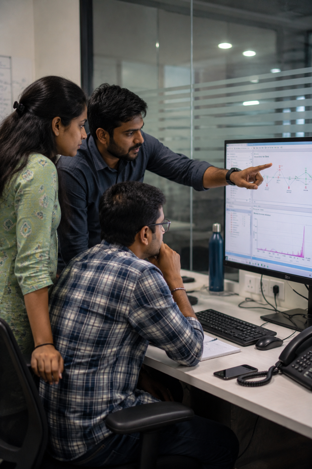 Engineering team reviewing network diagnostics